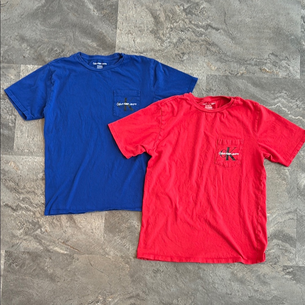 Calvin Klein Boys Short Sleeve T-shirt Bundle, Red and Blue, Size Boys M (10/12)